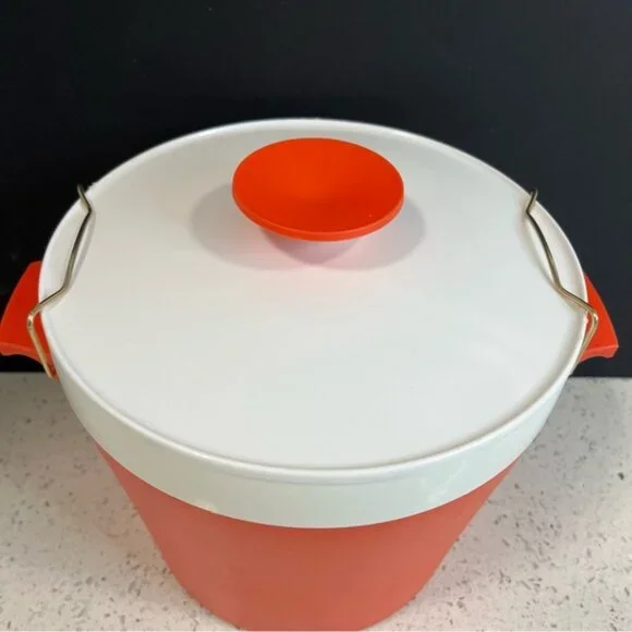 Vintage 1950s THERM WARE By David Douglas Orange-Red Insulated Ice Bucket w Lid - Picture 2 of 11